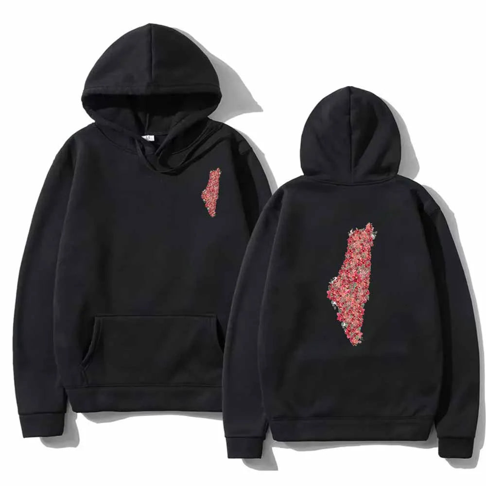 Floral Intifada – Palestine Map & Rose Hoodie (Unisex)