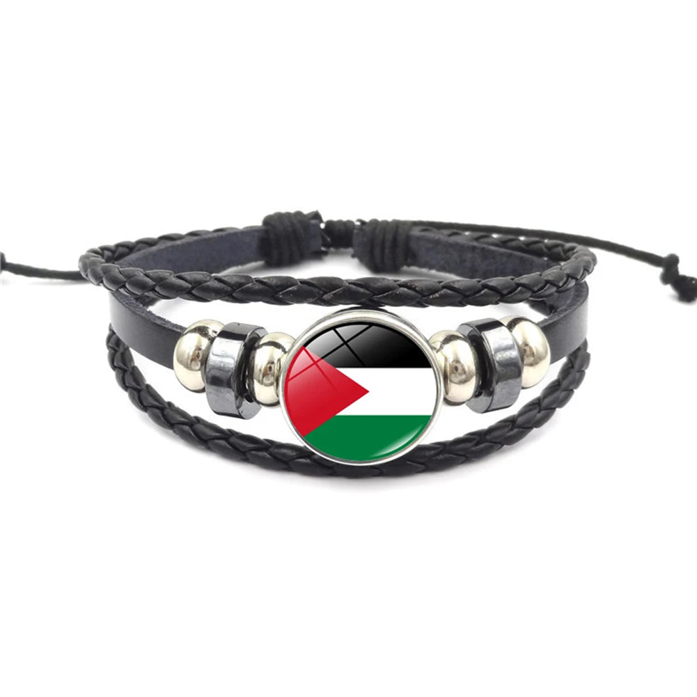 Palestinian Flag Leather Braided Bracelet