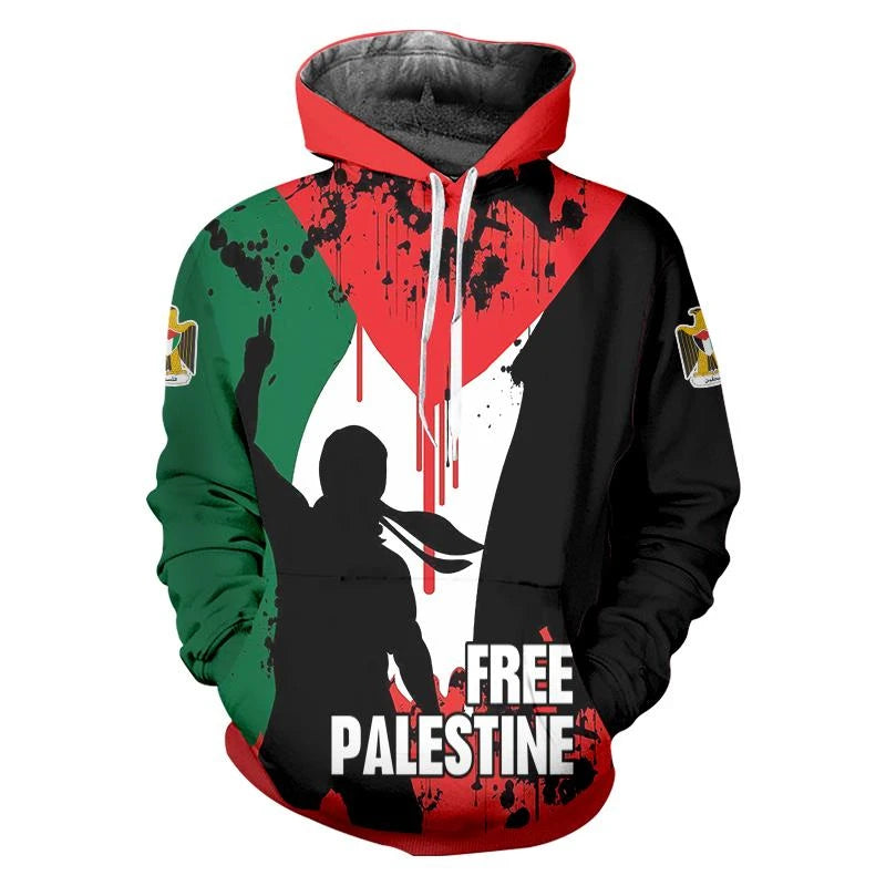 Wave of Defiance – 3D Palestine Flag Hoodie (Unisex)