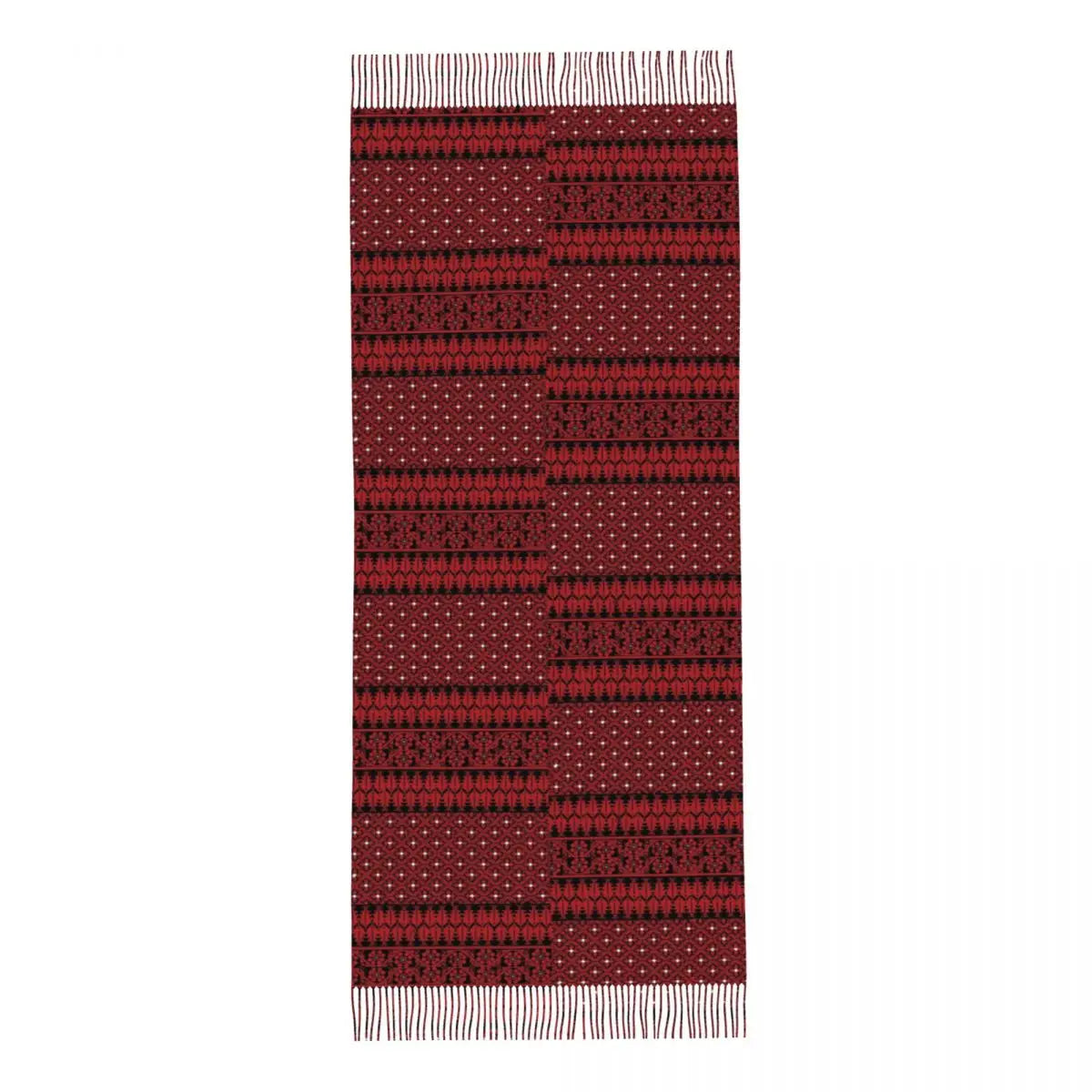 Tatreez Whisper – Modern Palestinian Embroidery Tassel Scarf