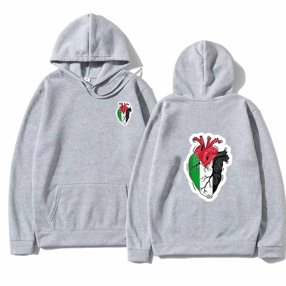 Heartbeat of Palestine – Loose Fit Map Pullover Hoodie