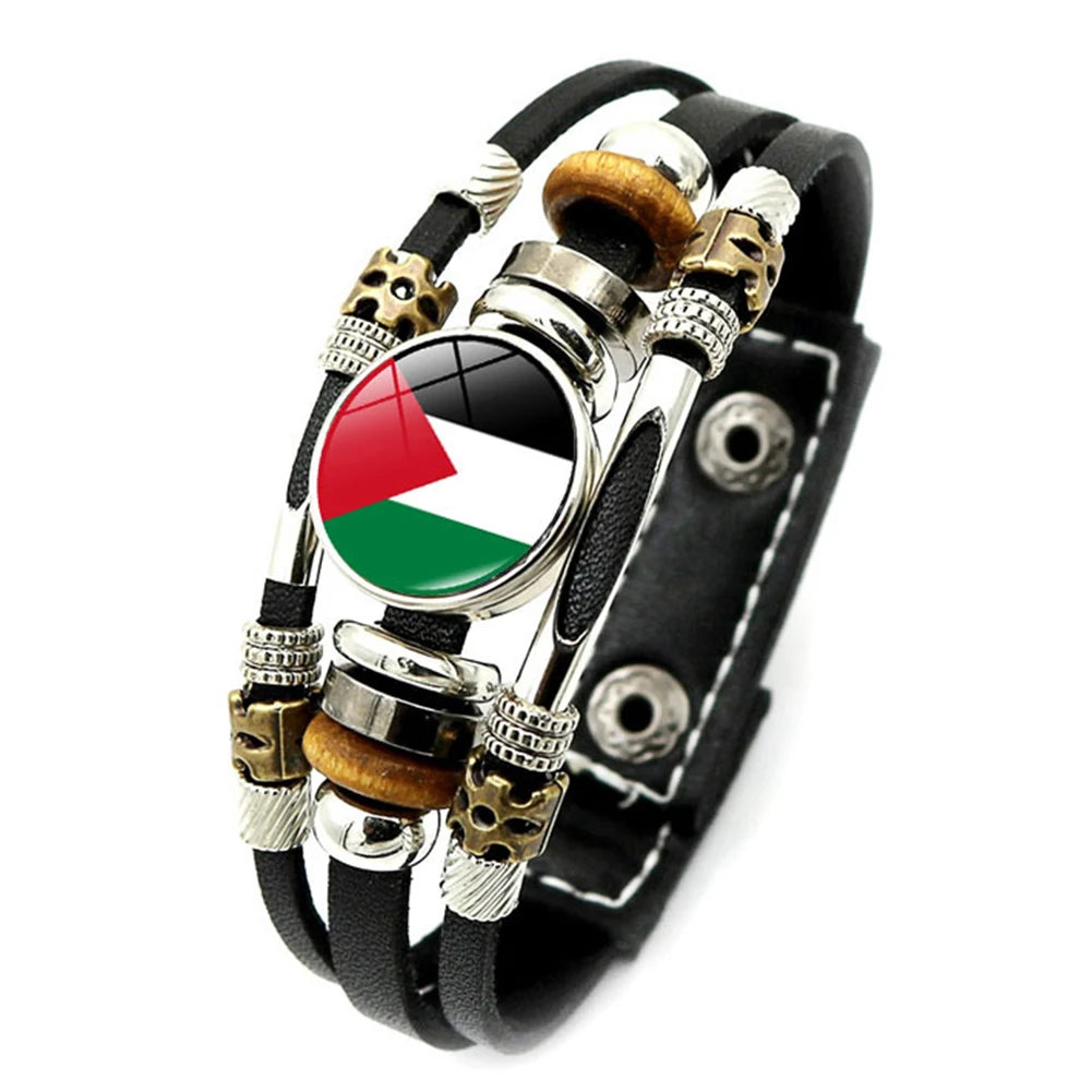 Palestinian Flag Leather Braided Bracelet