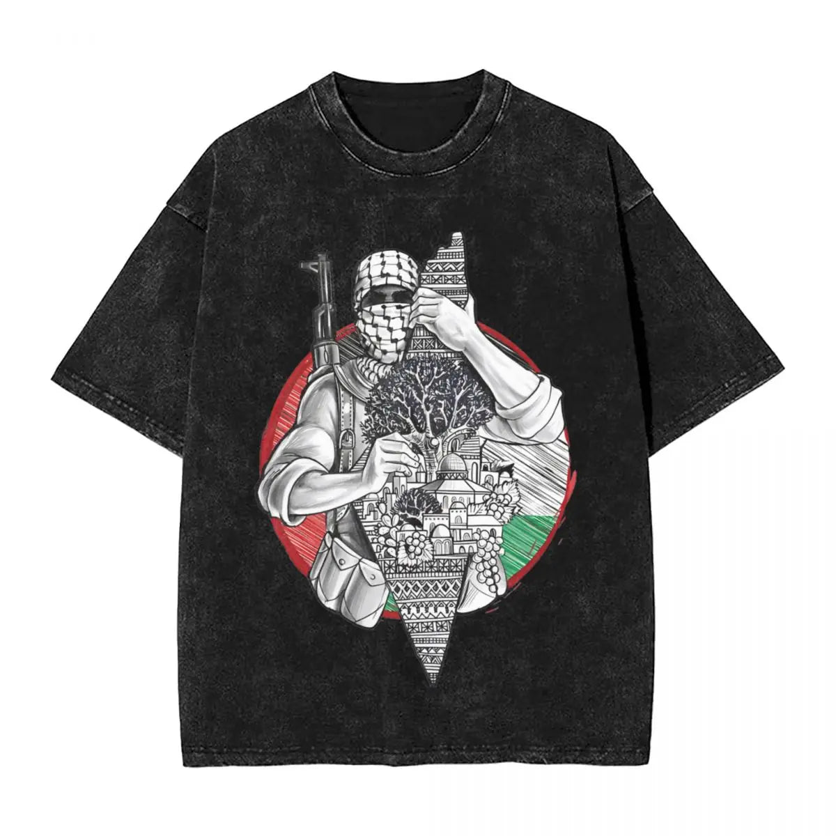 Palestine Existence – Washed Oversized Keffiyeh Street Tee