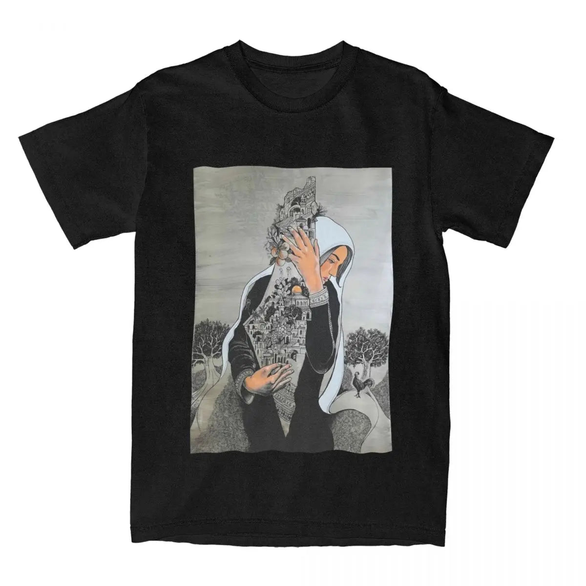 Defender in Thread – Palestinian Woman Cotton Tee