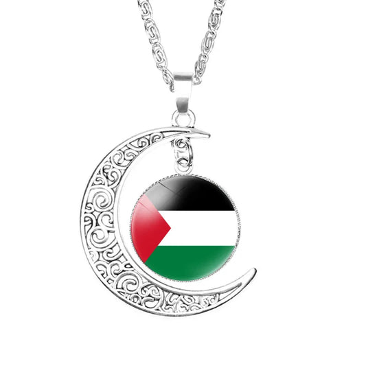 Moon Over Palestine – Heart & Flag Pendant Necklace